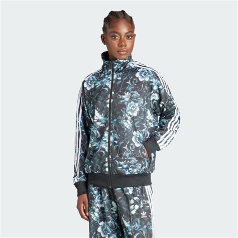 adidas jacke schwarz mit blume auf rücken|Flower Firebird Originals Jacke .